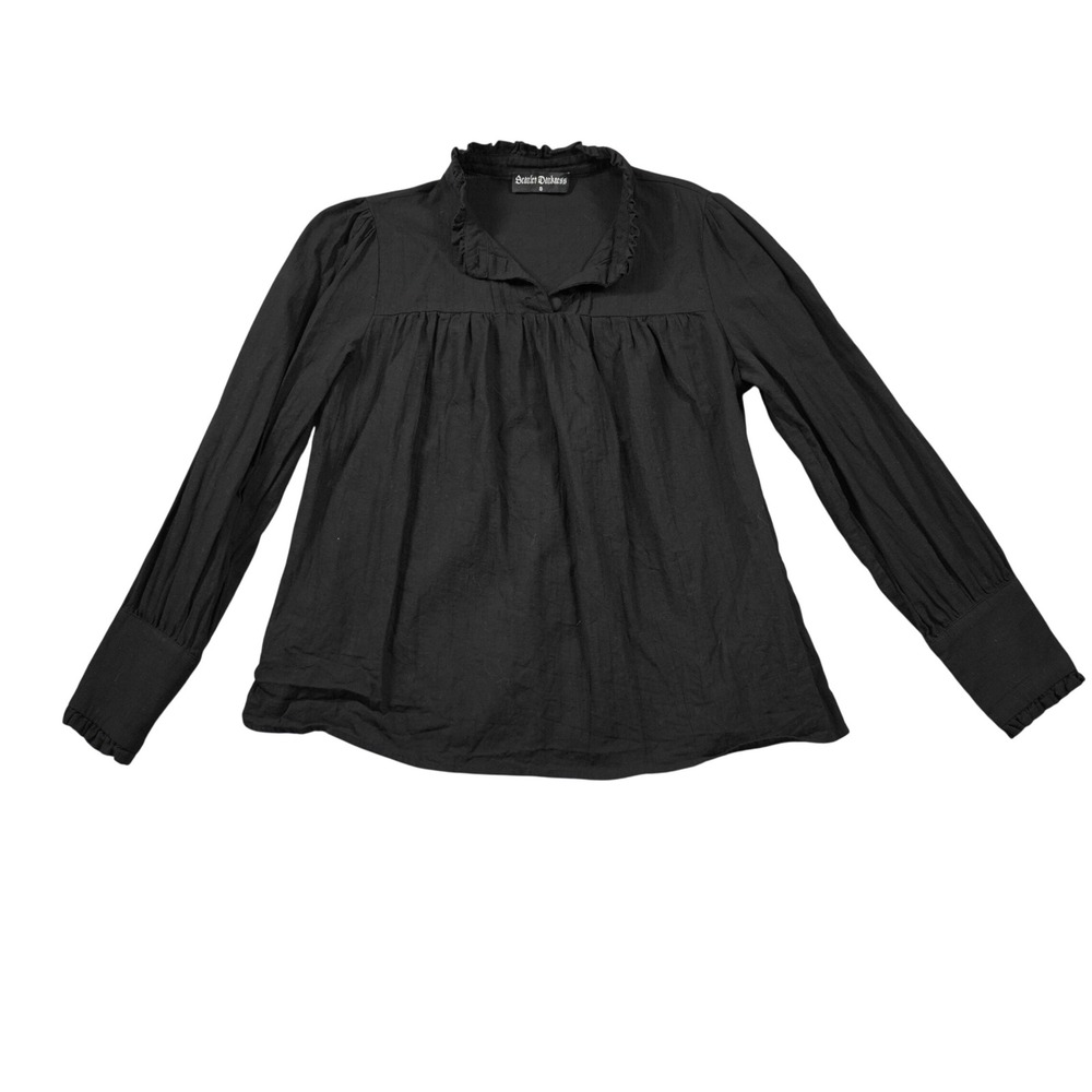 Scarlet Darkness Black Victorian Ruffle Blouse Gothic Steampunk Top Womens Small